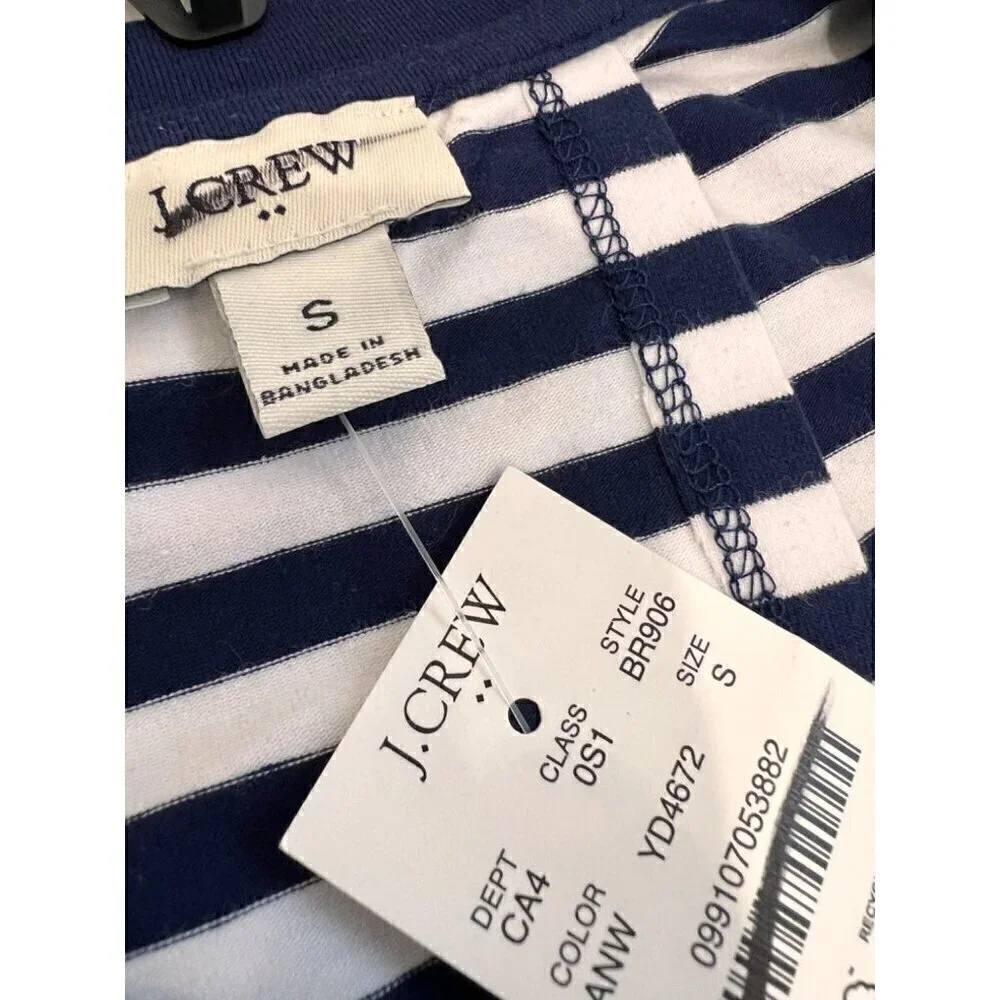 New J. Crew Size S Navy and White Striped Tie Back Knit Midi Dress BR906